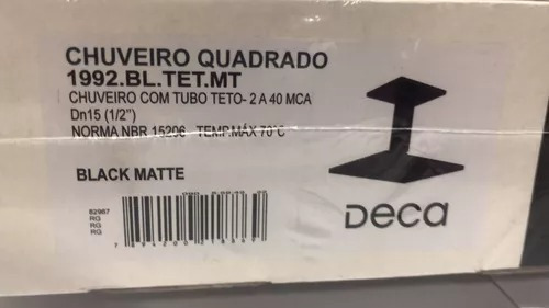 Ducha De Teto Quadrada Black Matte Deca 1992 Fosco