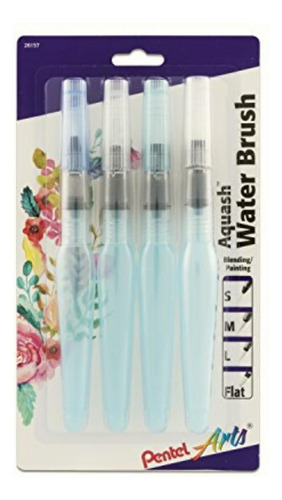 Pentel Arts Aquash Water Brush Assorted Tips, 4 Pack Carded