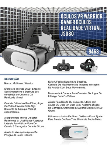 minor grow up Necklet Oculos Realidade Virtual Vr Warrior Gamer Js080 | Frete grátis