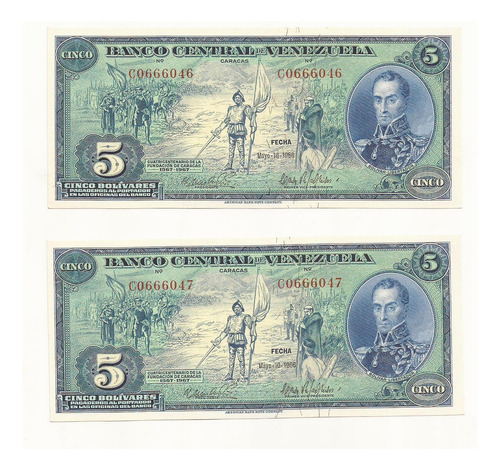 Antiguo Billete De 5 Bs De 1966 C-7, Dieguito, Consecutivos.