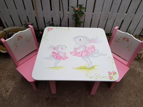 Juego De Mesa Con Sillas Infantiles Decoradas A Mano Nena