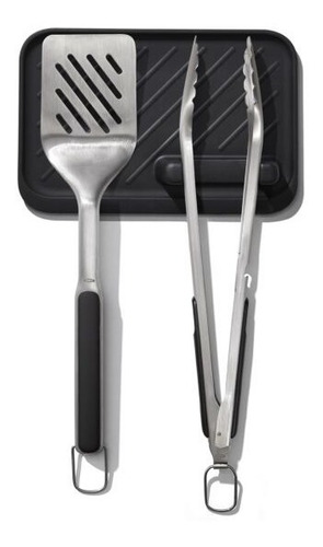 Set De Parrilla Oxo Pinza Y Esaptula Acero Inoxidable Y Base