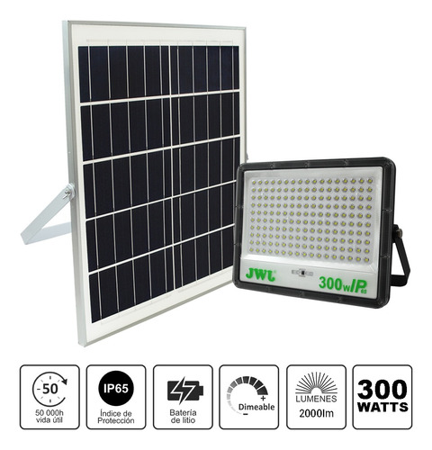 2 Reflectores Led 300w Luz Blanca Con Panel Solar Ip65 Negro Blanco Frío