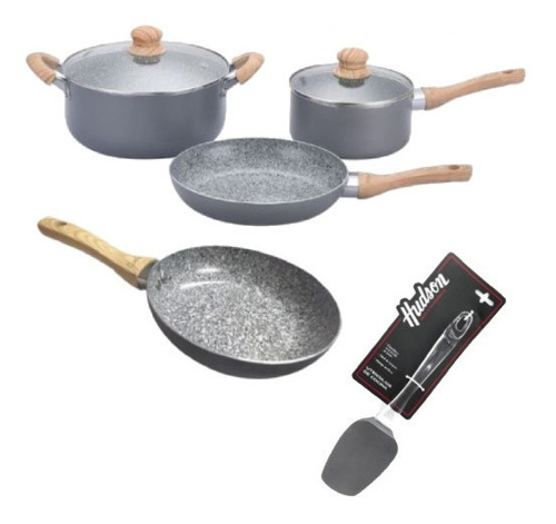 Set Sarten Olla + Sarten 20cm Hudson Granito 2,1mm 7pz