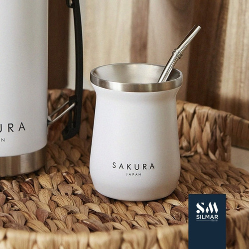 Imagen 4 de 10 de Mate De Metal Original Sakura Acero Inoxidable Con Bombilla