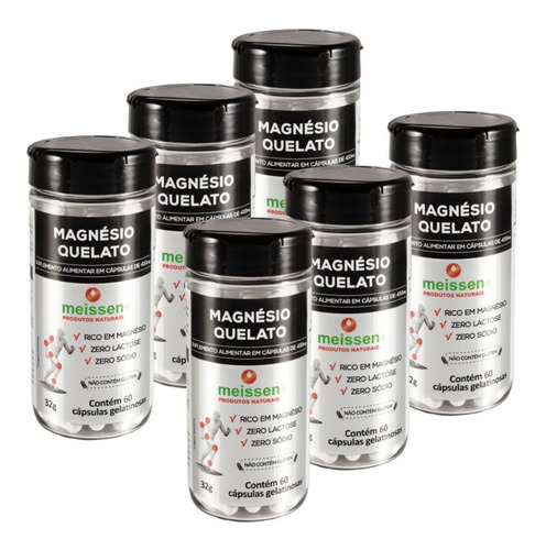 Kit 6 Magnésio Quelato Meissen 60 Cápsulas  - 433 Mg