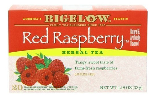 Bigelow Tea Frambuesa Roja De Hierbas Sin Cafena, 20 Bolsita