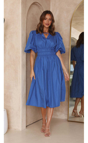 Vestido De Verano De Cintura Alta Con Cuello En V Para Mujer