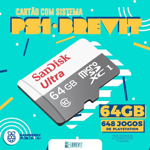 Cartão Brevit V7 64gb  Ps1  P/ Rasp B, B+ E A+