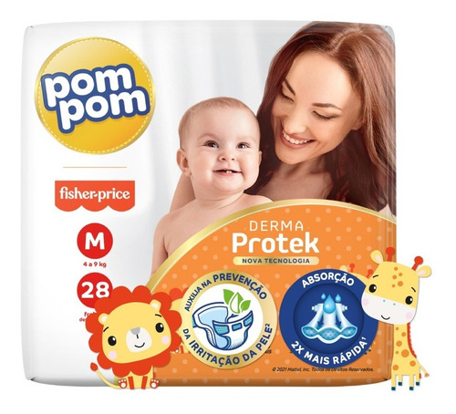 Imagem 3 de 9 de Kit Pom Pom Fraldas Derma M 168u + Brinde Babador Fisher