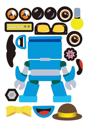 Imagen 7 de 7 de Stickers Autoadhesivos Didactico X4 Robots Souvenirs