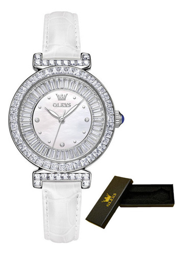 Reloj Impermeable De Cuarzo Elegante Y Luminoso De Olevs Color De La Correa Blanco