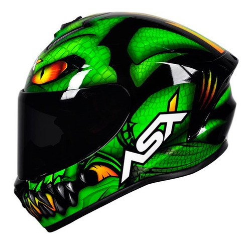 Capacete Moto Asx Draken Joker Preto E Verde Brilhante