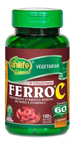 Suplemento Vitaminico Hierro Y Vitamina C Vegano 60 Capsulas