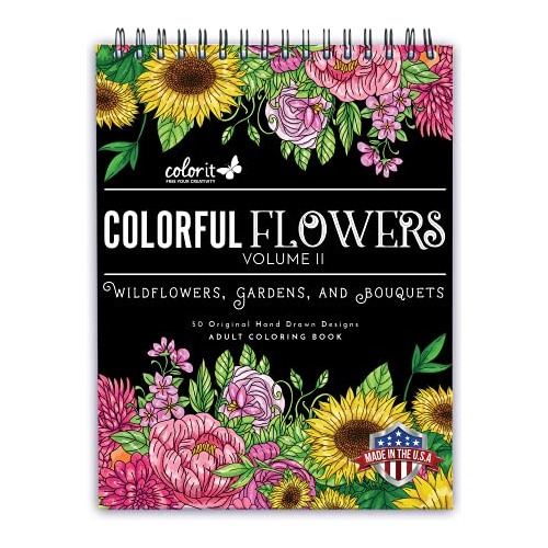 Libro De Colorear Adultos Flores Coloridas Volumen 2, F...