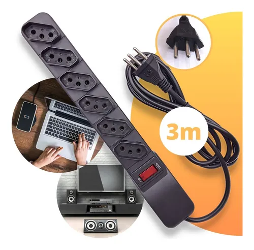 comprar Filtro De Linha Régua Extensão 6 Tomadas Protetor Elétrico Cabo 3 Metros 10a Cor Preto 127vu002F220v Bivolt Isotel