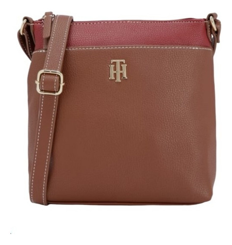 Bolsa Tommy Hilfiger Mujer 69j8905 Color Café Correa De Hombro Café Diseño De La Tela Liso