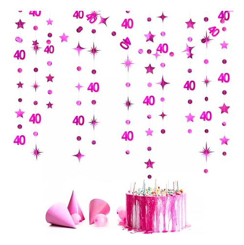 Decoraciones De Cumpleaños Número 40 Color Rosa Intenso, Gui