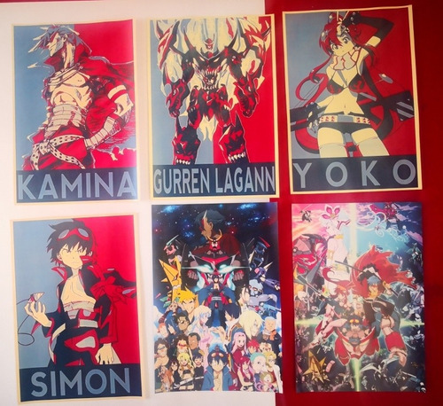 Anime Gurren Lagann 6 Posters Chicos + 8 Stickers Exclusivos