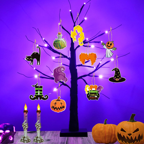 Rjzz Arbol De Halloween Iluminado Con 24 Luces Led, 2 Pies,