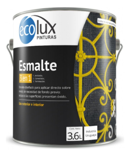 Esmalte Convertidor De Óxido 3 En 1 Ecolux 3.6 Lts Negro