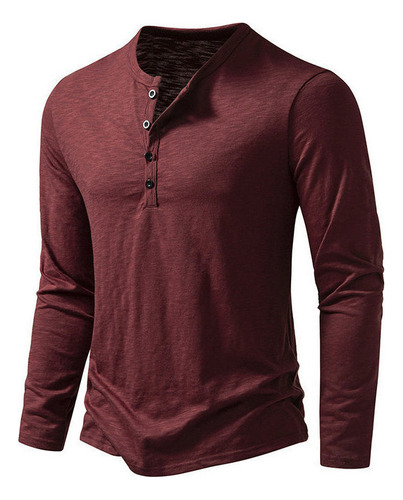 Playera De Manga Larga Para Hombre Con Cuello Henley De Algo