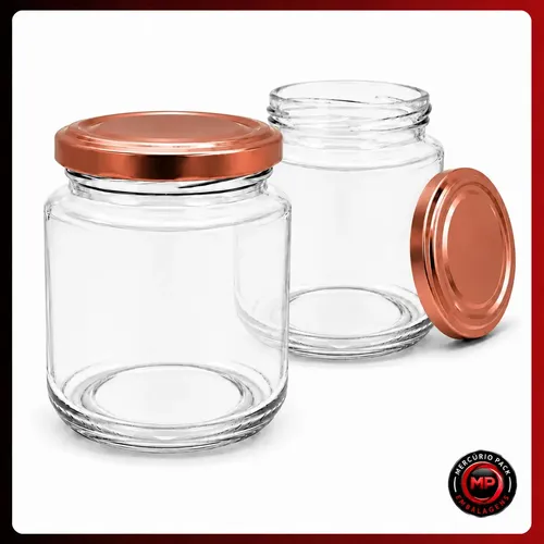 Kit 24 Potes De Vidro Belém 240ml Com Tampa Metálica 63mm E Lacres Para Geleias Doces Conservas Cor Cobre Glass Vetro - R$ 65,9