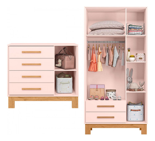 Quarto Infantil Completo Lion 4 Portas 6 Gavetas Rosa - Pnr