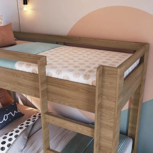 Beliche Infantil com Grade de Proteção e Escada Slim Aveiro Oak Marrom BI020AVAV - Completa Móveis