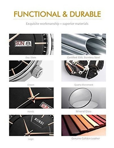Reloj Burei Men Simple De Cuarzo Dial Analogico Negro Con Ve