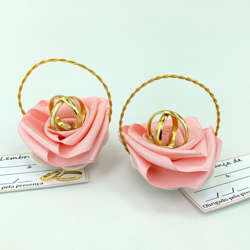Lembrancinha Casamento Cestinha Alianças Rosa Bebe Kit 50 Un