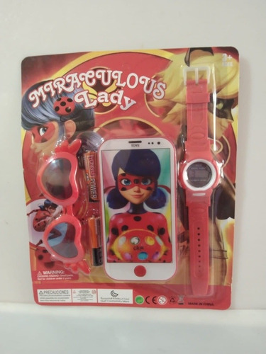 Set Celular Reloj Lentes Luz Y Sonido Lady Bug New Juguete