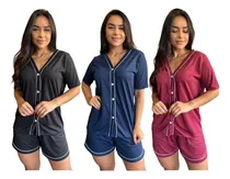 Comprar Kit 3 Pijamas Com Botões Americano Roupa De Dormir Feminina