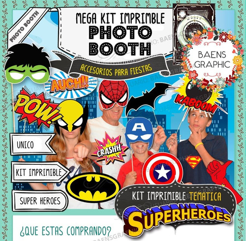 Kit Imprimible Photo Booth Super Heroes - Props Para Fiestas