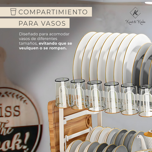 Secaplatos escurridor Kunst & Küche KSP-05 cubiertos 2 niveles organizador cocina color blanco
