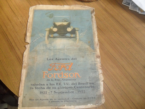 Muy Antigua Publicidad Ford 1922 Original 43cm  X 29cm