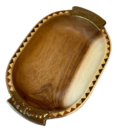 Bandeja Batea De Madera Y Alpaca 40 Cm Artesanal