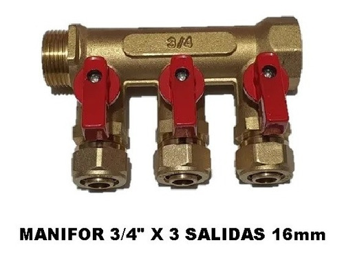 Manifold - Colector De Pex 3/4 X 3 Salidas 16mm Rojo - Nf