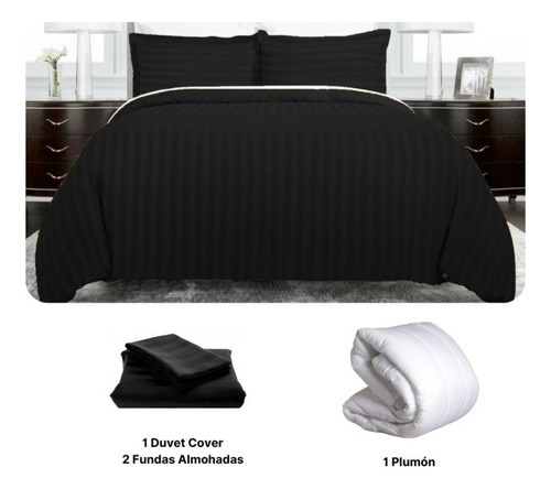 Imagen 2 de 6 de Set Duvet 4 Pzas Negro Líneas Microfibra King