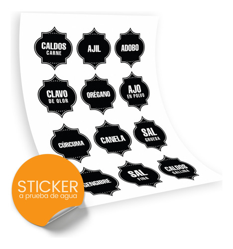 Stickers Etiquetas Pack 24 U Para Condimentos Cocina Frascos