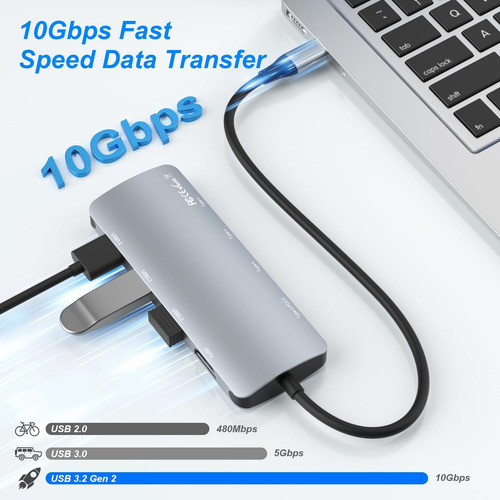Hub Usb C 8 En 1 Adaptador Multipuerto Usb C De 10 Gbps Con