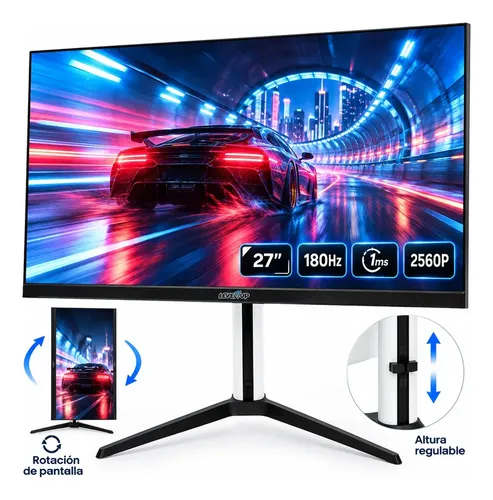 Monitor Gamer Level Up 27” 1440p QHD 180 Hz 1ms | Altura regulable y giro 90° Blanco