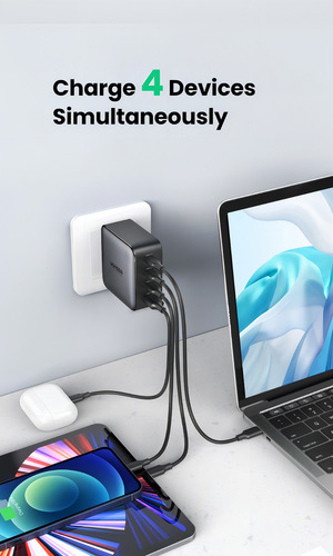 Cargador De Pared Ugreen Carga Rapida 100w Gan 3 Usb C 1 Usb Negro