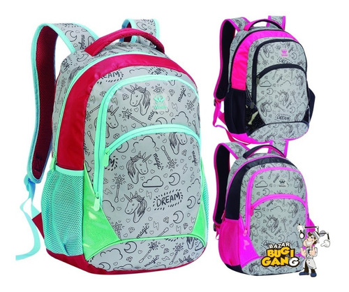 Mochila Unicórnio Feminina Juvenil Costas Grande Bpg30882