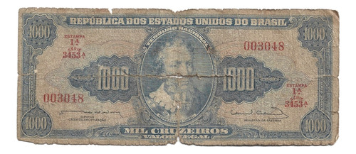 Liquido Billete De Brasil  1000 Cruzeiros 1944 