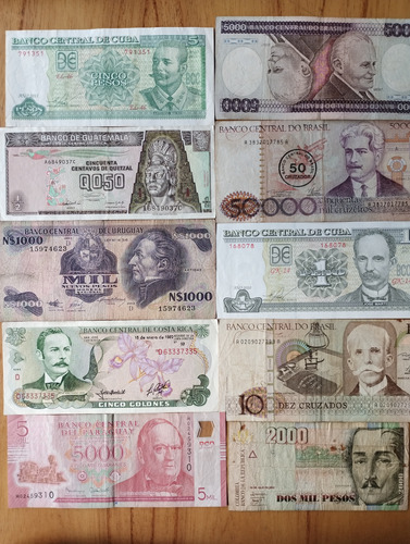 Lote De 10 Billetes Antiguos América Latina / Oferta!!