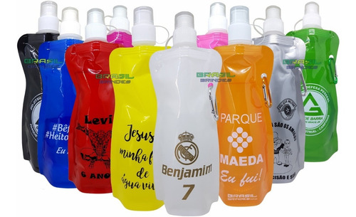 Imagem 1 de 2 de 50 Squeezes Dobráveis Personalizados Acompanha Mosquetão