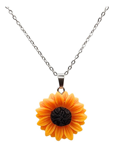 Imagen 4 de 6 de Collar Girasol Mujer Dije Resina Cadena Hombre Acero Plata