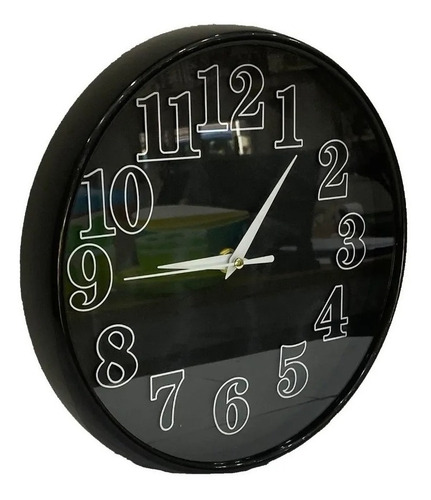 Imagen 4 de 6 de Reloj De Pared Borde Y Fondo Negro C/números Blanco