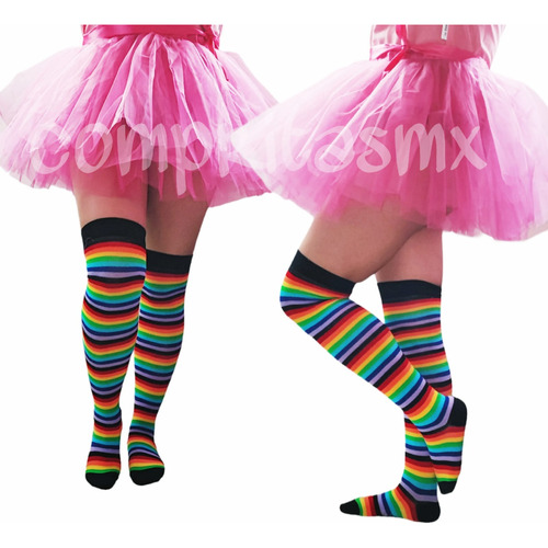 Media Calceta Rainbow Arcoiris Lolita Sexy Payaso Rayada #6